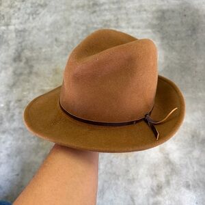 Yellow 108 Hat Fedora Fitted Mens Medium Brown Wool Water Resistant Heritage